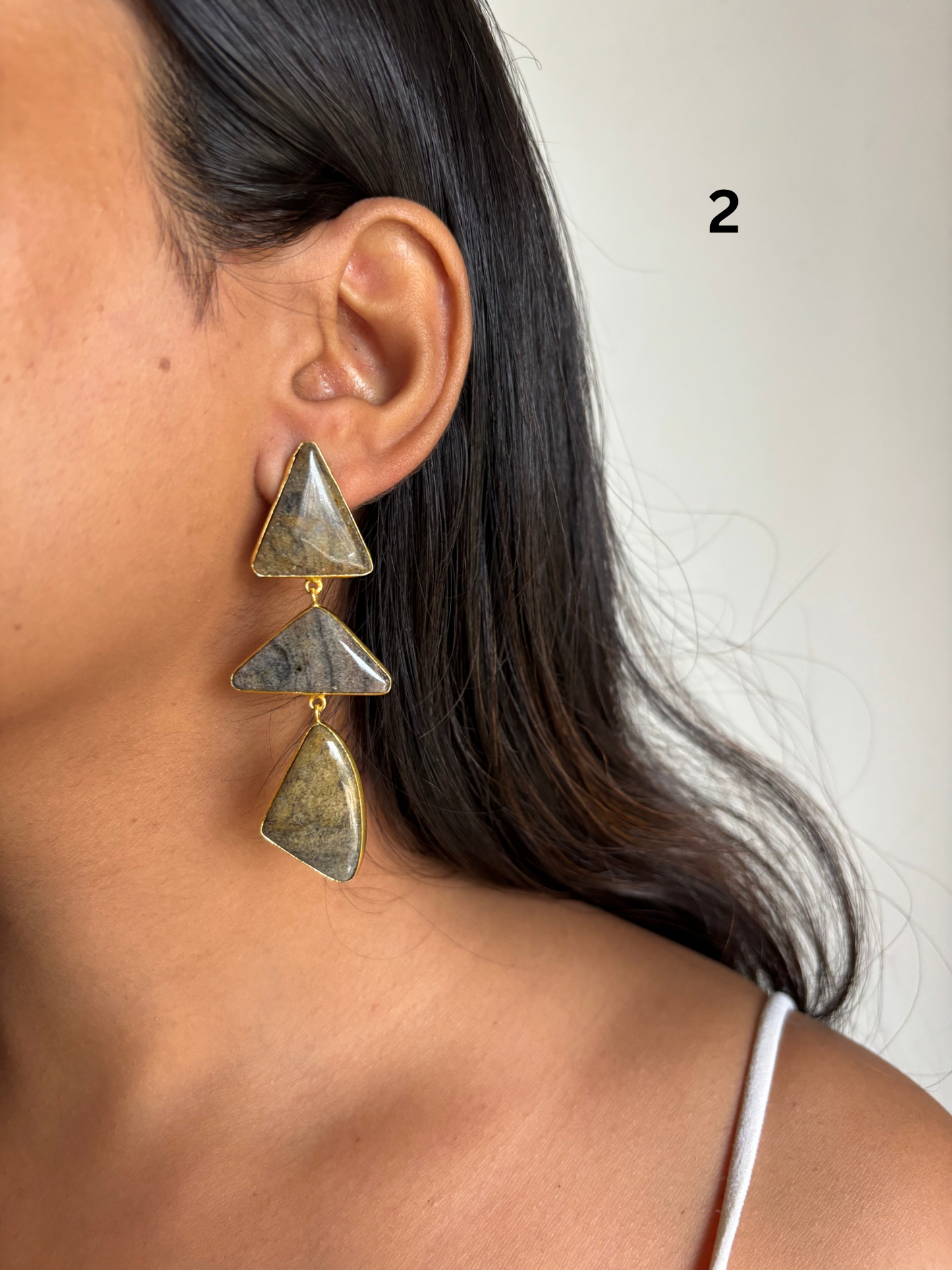 Grey Garnet Natural Stone Dangler-Brass