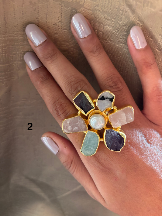 Juniper Natural Stone Adjustable Ring - Brass