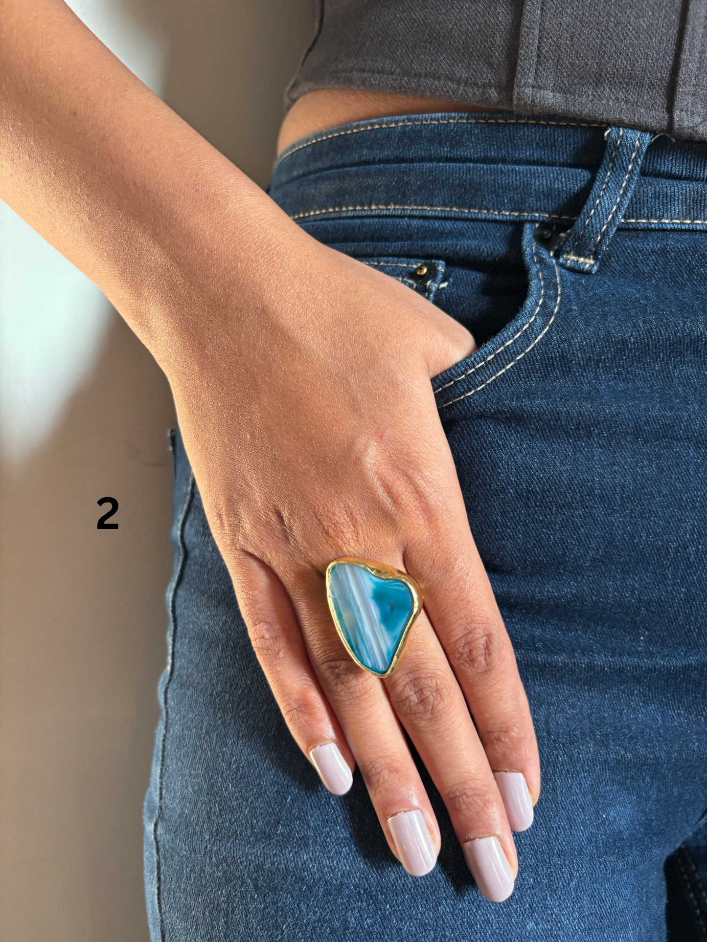 Turquoise Agate Natural Stone Ring - Adjustable Brass