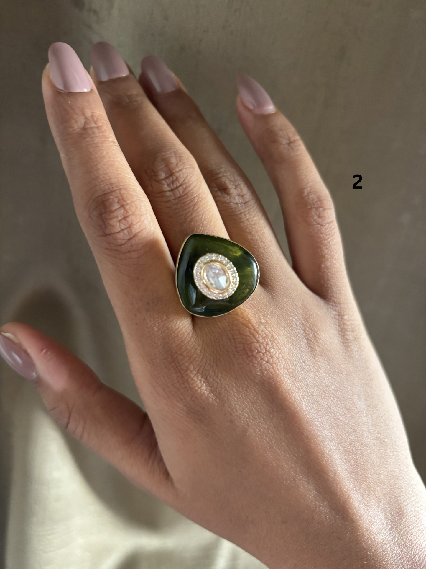 Fusion Studded Natural Stone Adjustable Ring- Brass