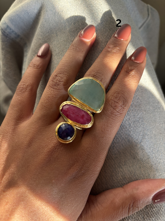 Mellisa Natural Stone Adjustable Ring - Brass