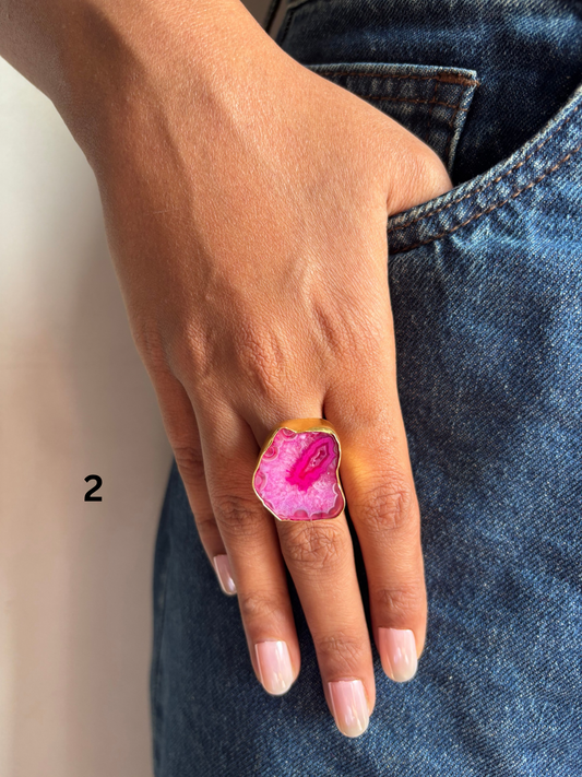 Mix Color Agate Adjustable Ring- Brass