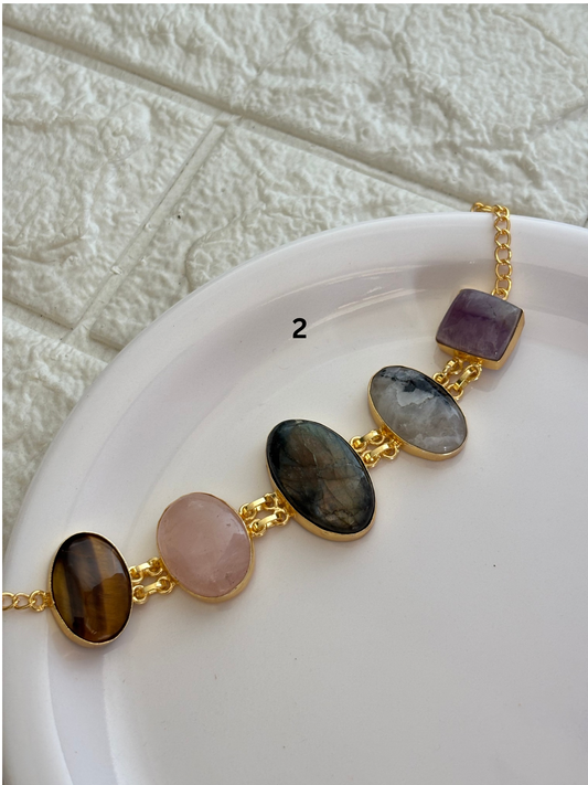 Sabrina Natural Stone Bracelet- Brass