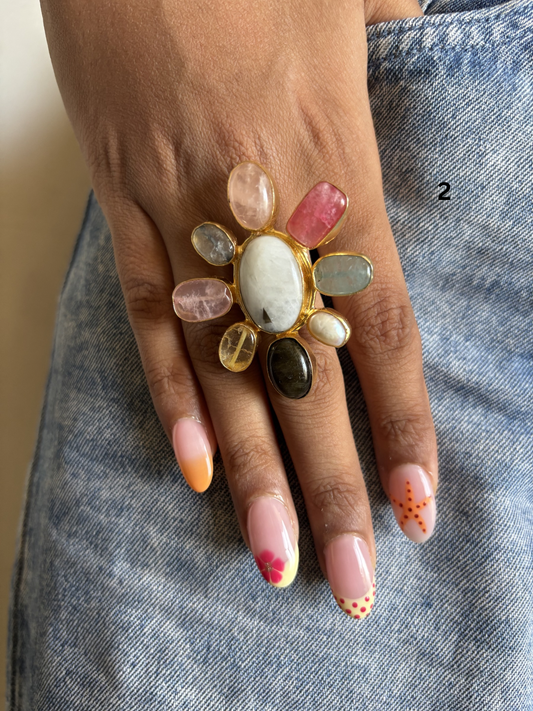 Novara Natural Stone Adjustable Ring-Brass