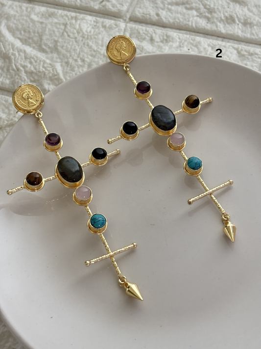 Catherine Natural Stone Earrings- Brass