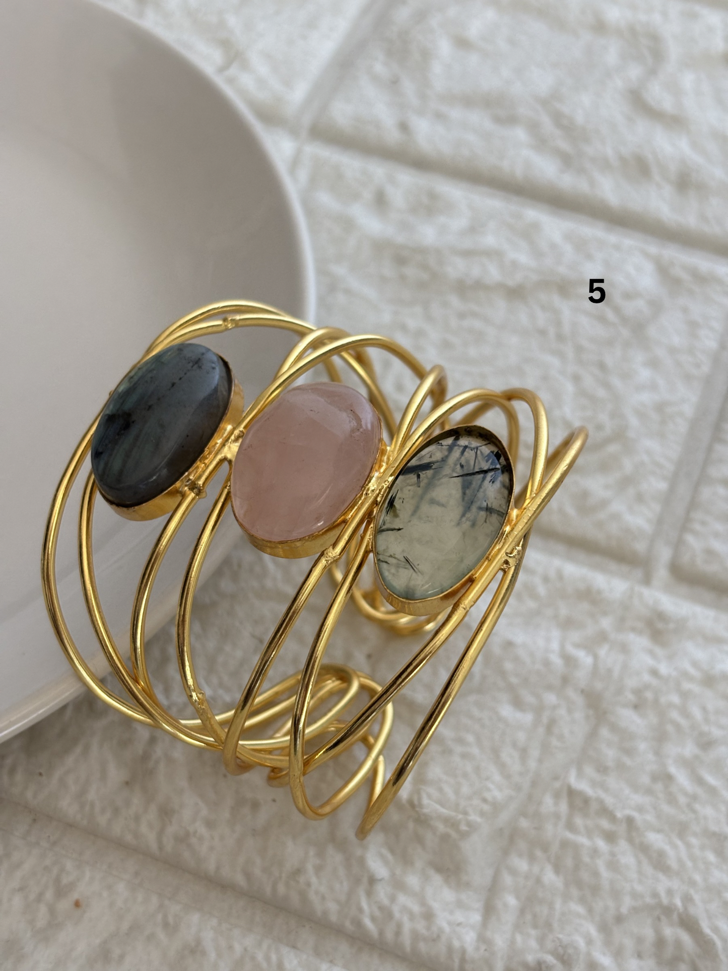 Caroline Natural Stone Adjustable Cuff- Brass