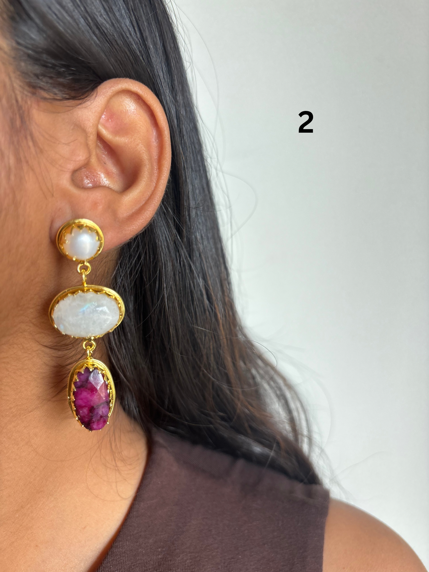 Renne Natural-Stone Danglers Brass