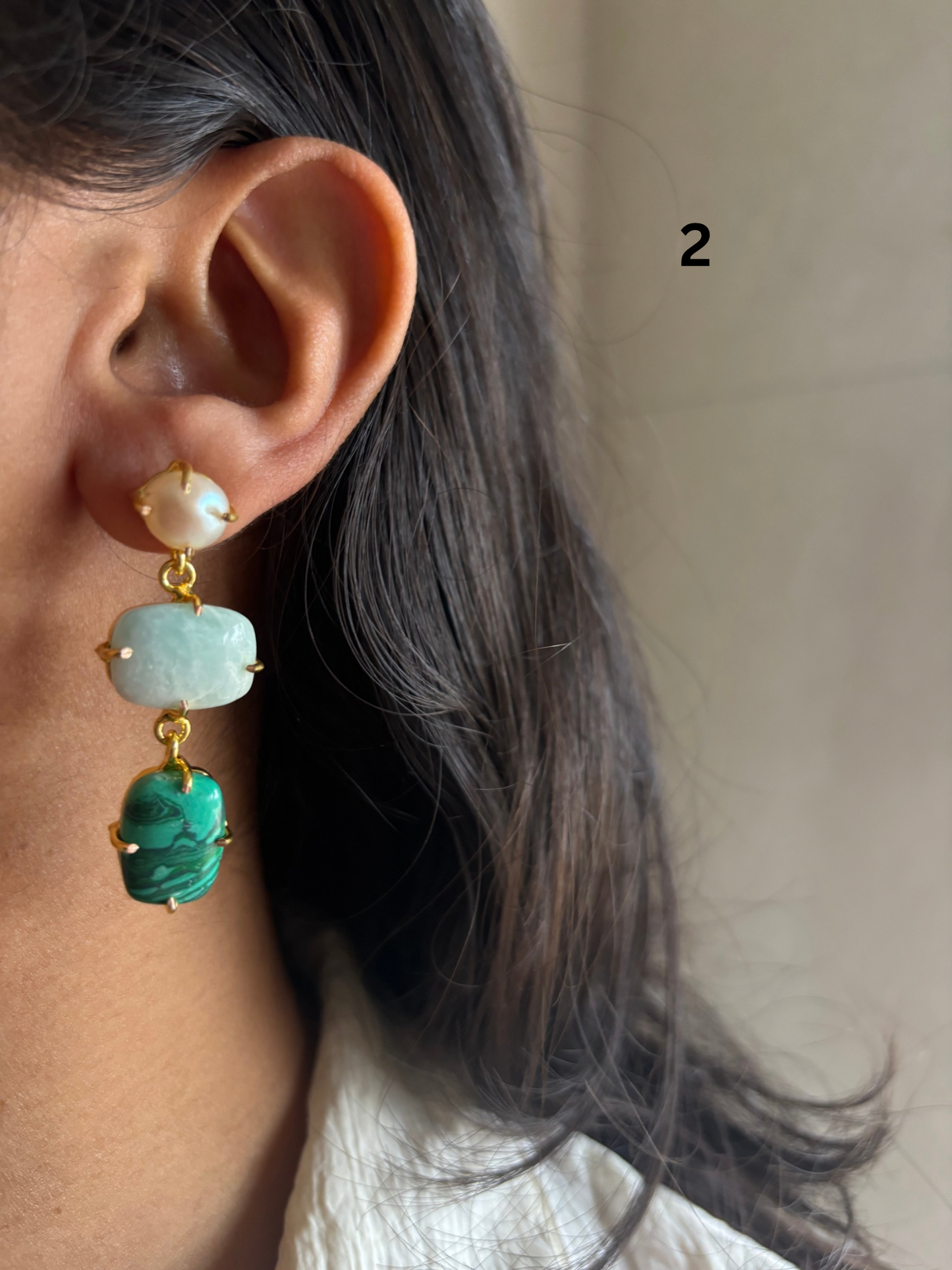 Misty Pearl Natural stone Earrings- Brass