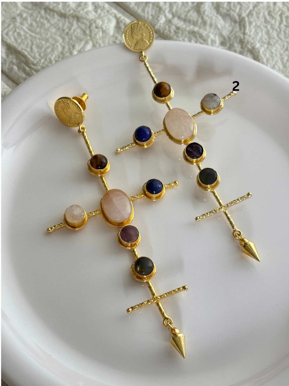 Catherine Natural Stone Earrings- Brass
