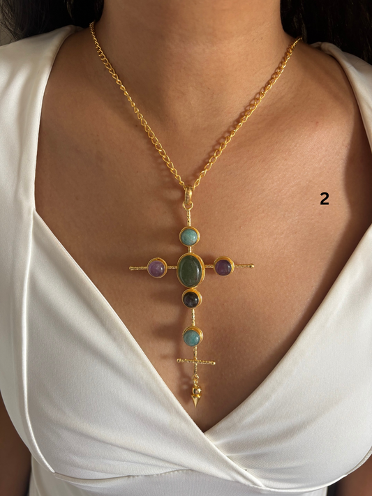 Catherine Natural stone Necklace-Brass