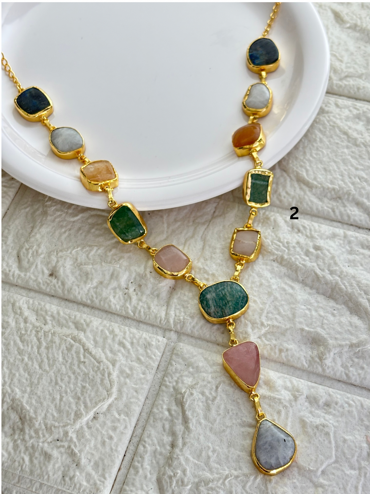 Sugar Rush Y Natural Stone Necklace- Brass