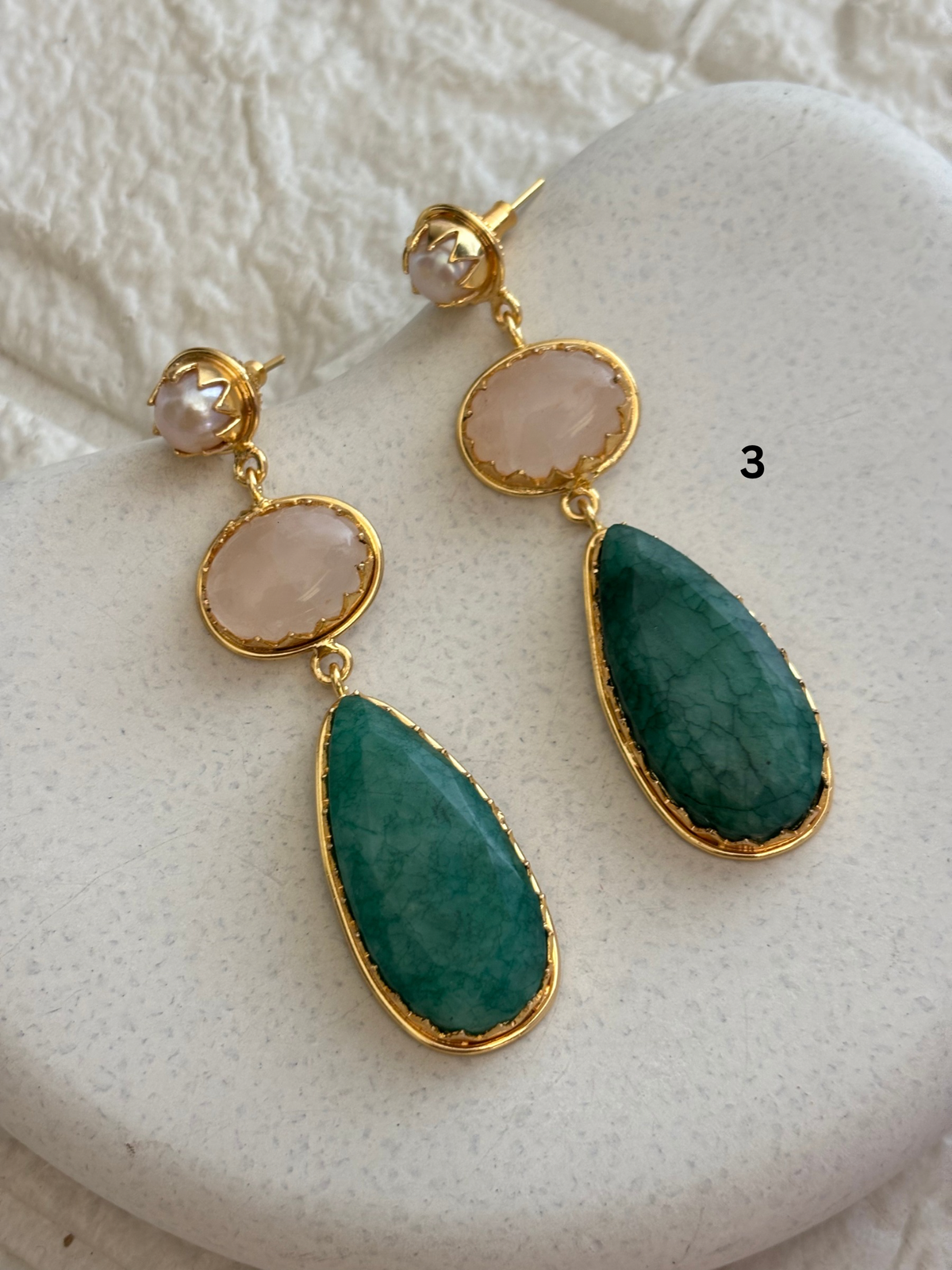 Alice Natural Stone Danglers- Brass