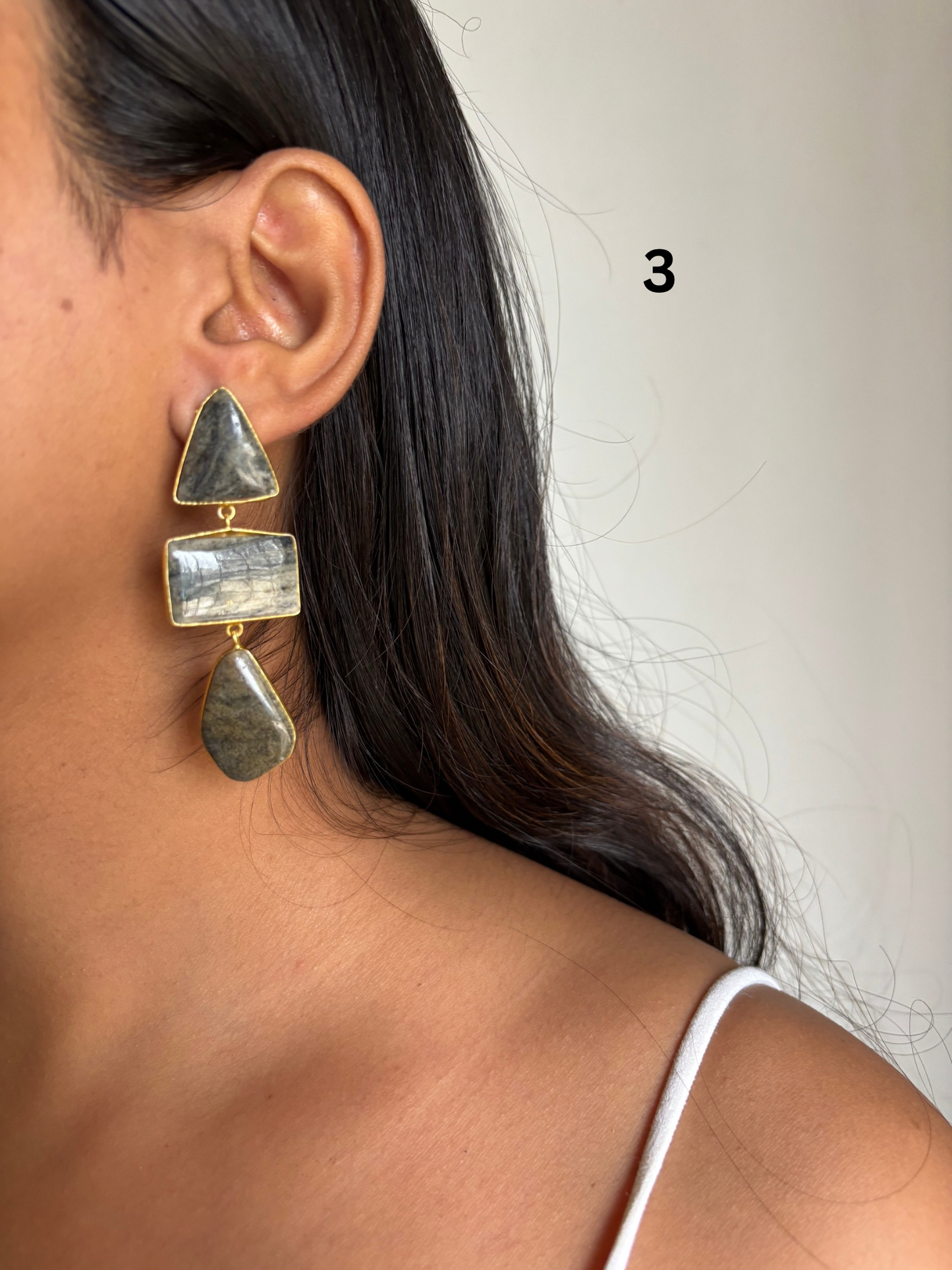 Grey Garnet Natural Stone Dangler-Brass