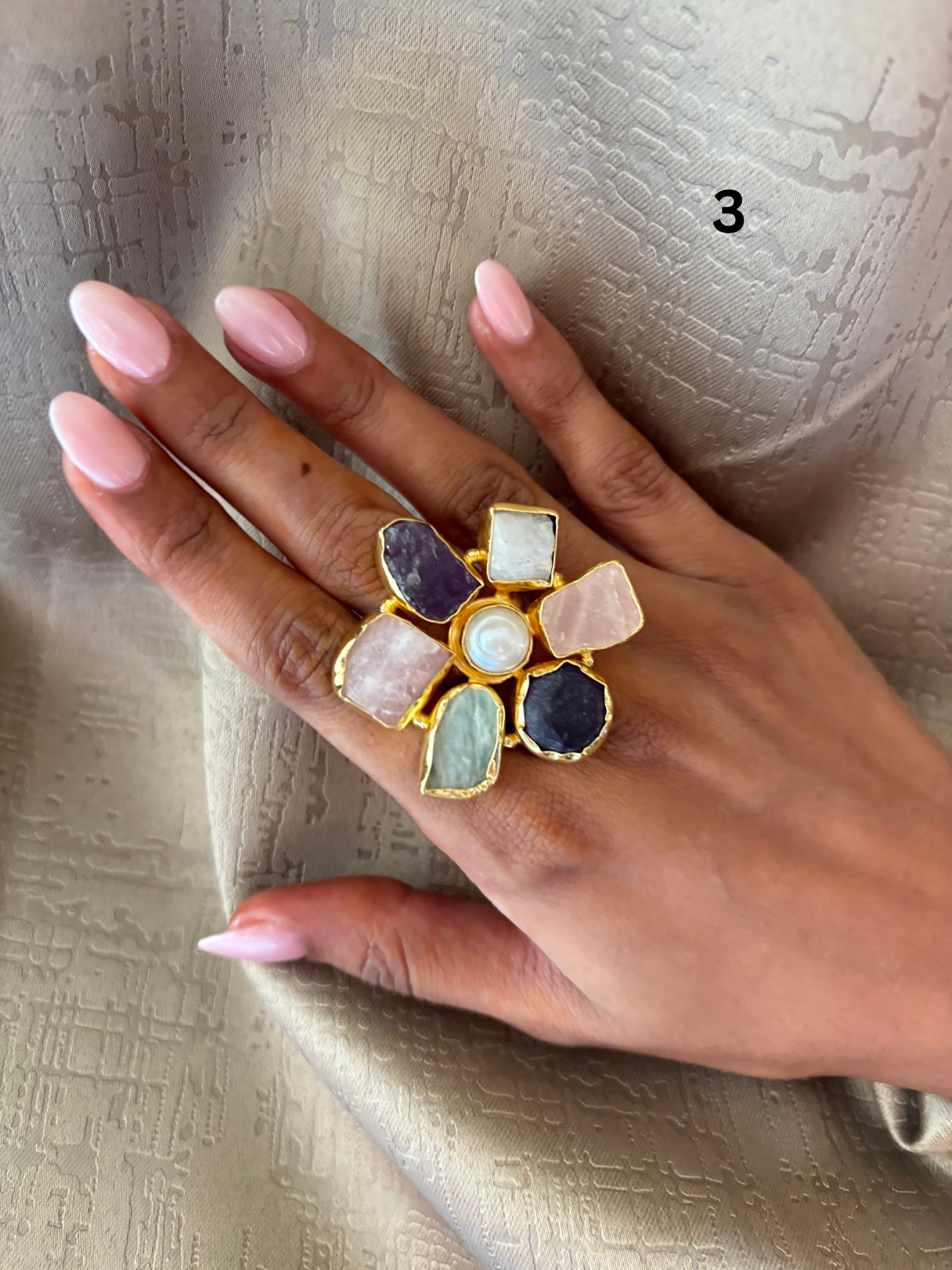 Juniper Natural Stone Adjustable Ring - Brass