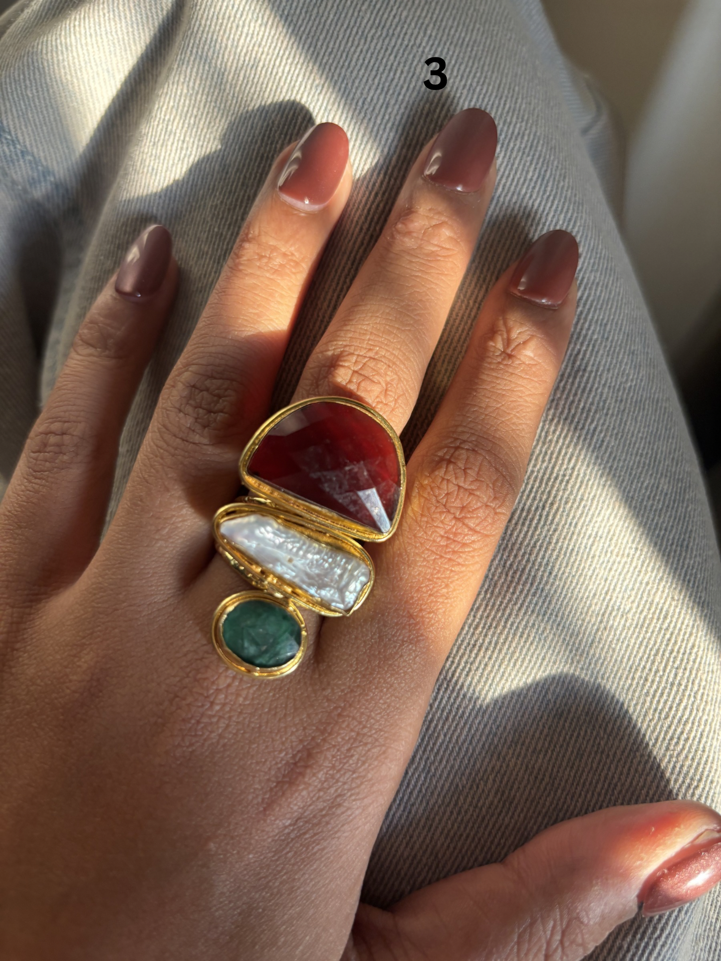 Mellisa Natural Stone Adjustable Ring - Brass