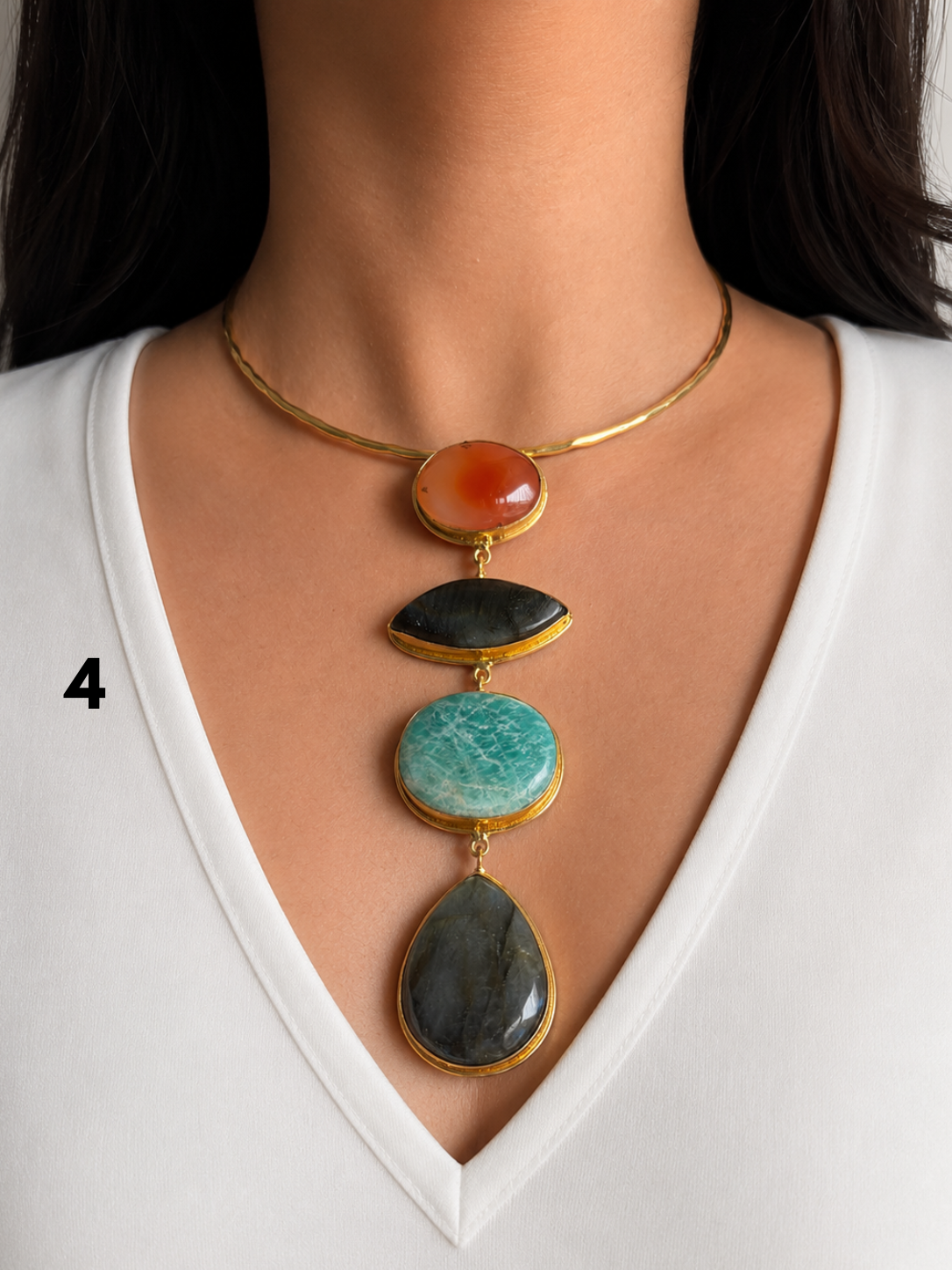 Isabelle Natural Stone Hasli Choker- Brass
