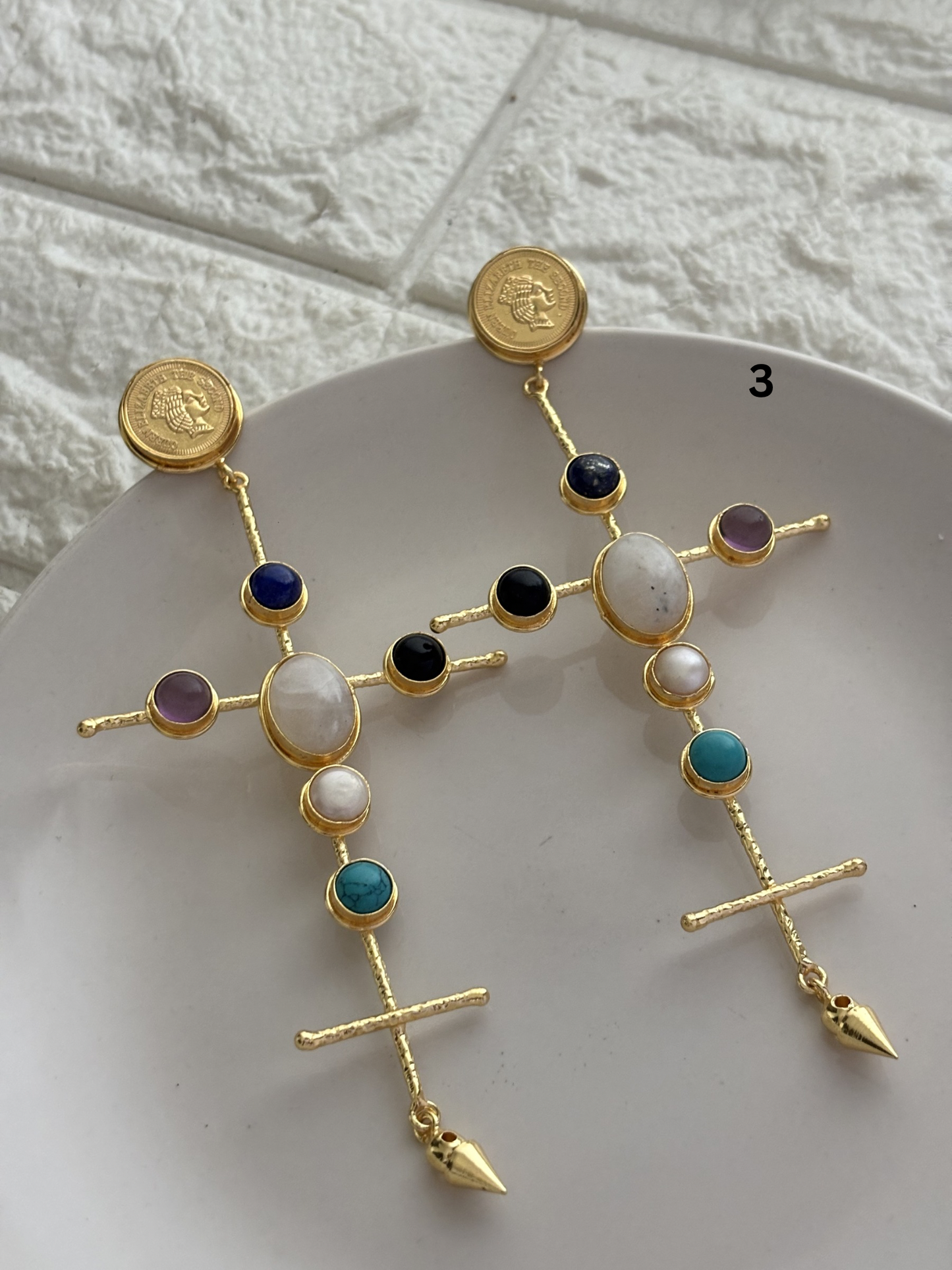 Catherine Natural Stone Earrings- Brass