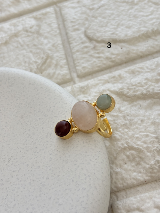 Messica Trio Natural Stone Adjustable Ring-Brass