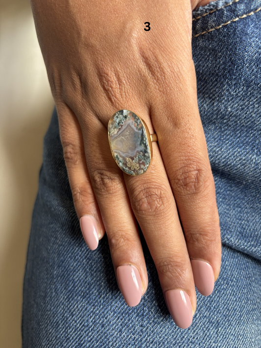 Earthy Natural Stone Adjustable Ring-Brass