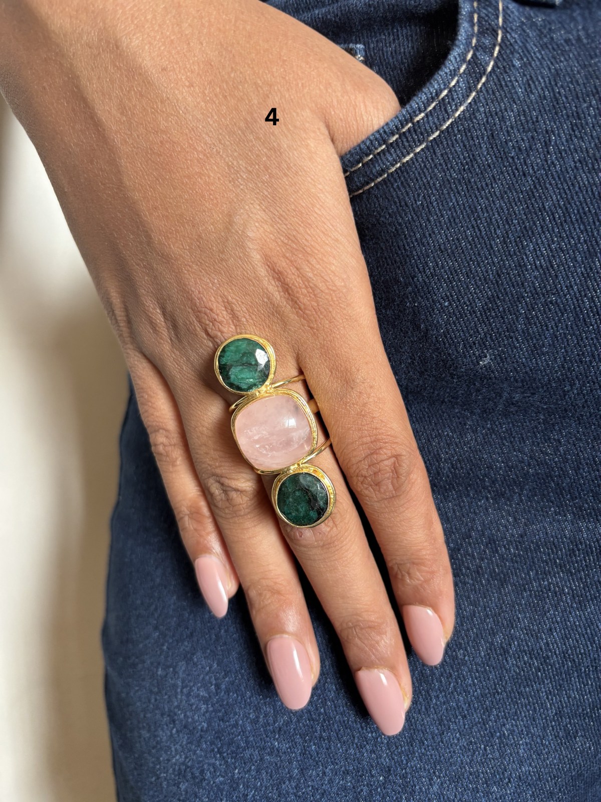 Charles Trio Natural Stone Adjustable Ring- Brass