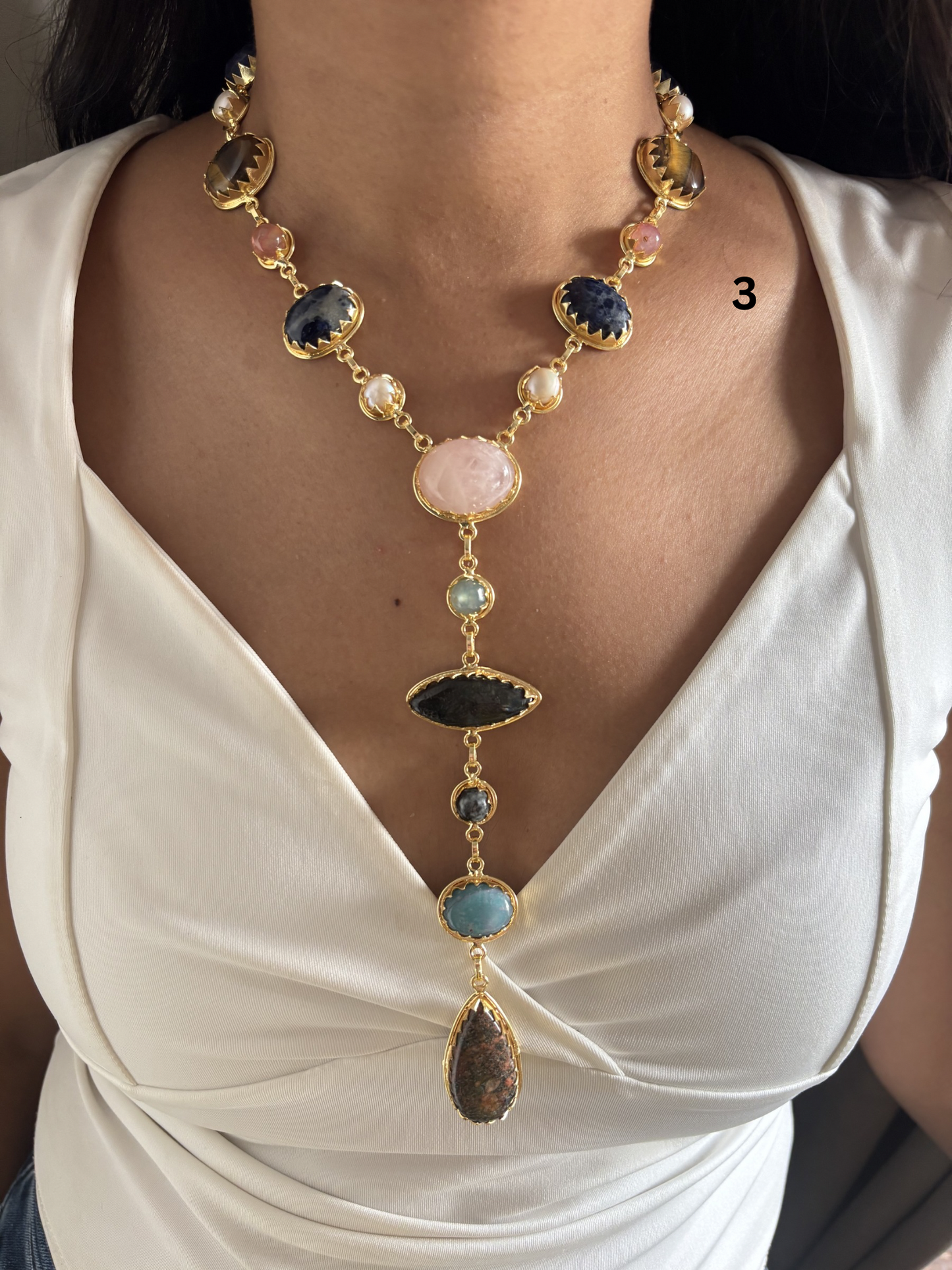 Kristen Heritage Natural Stone Necklace Brass
