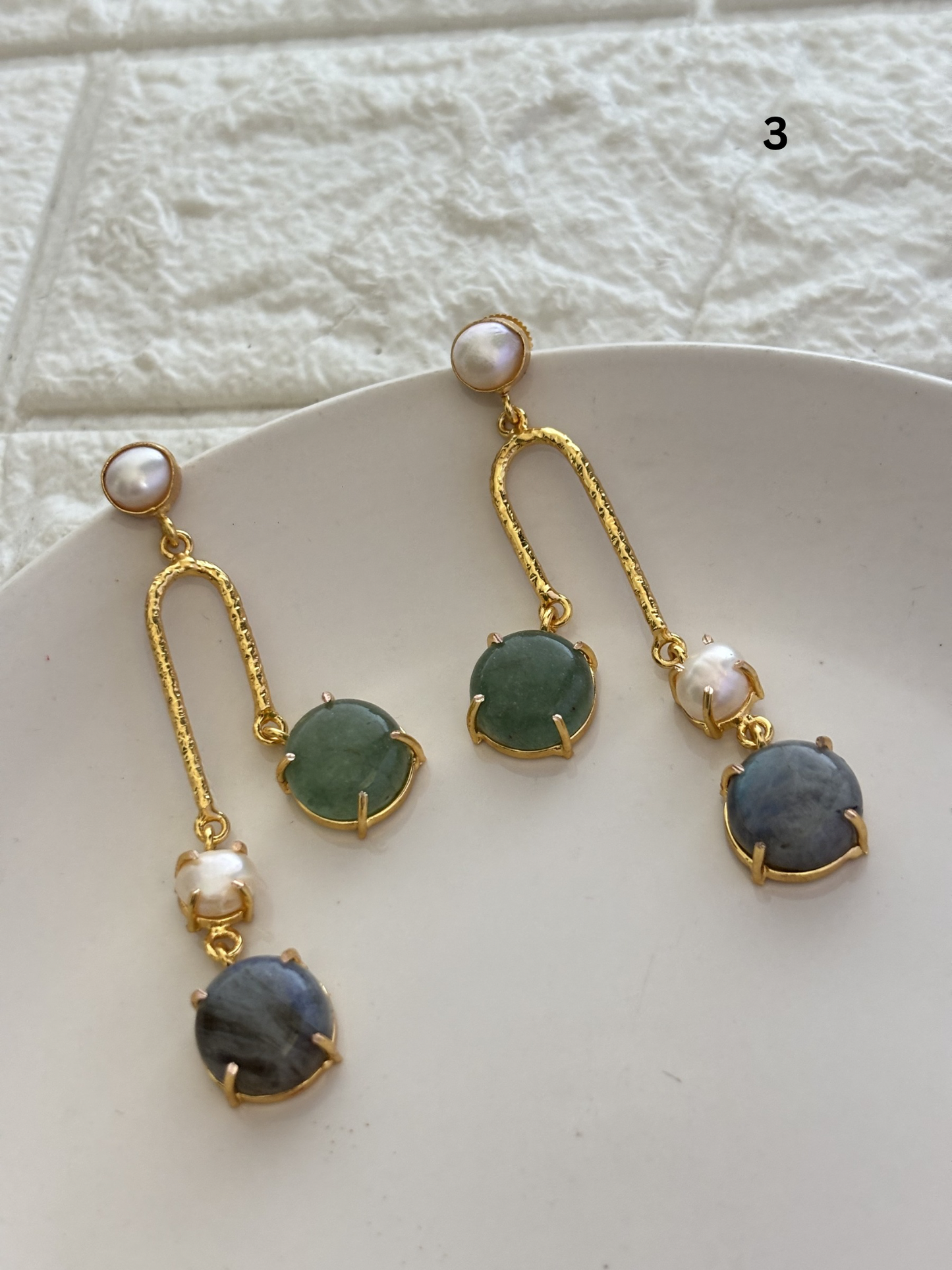 Jane Natural Stone Dangler Brass