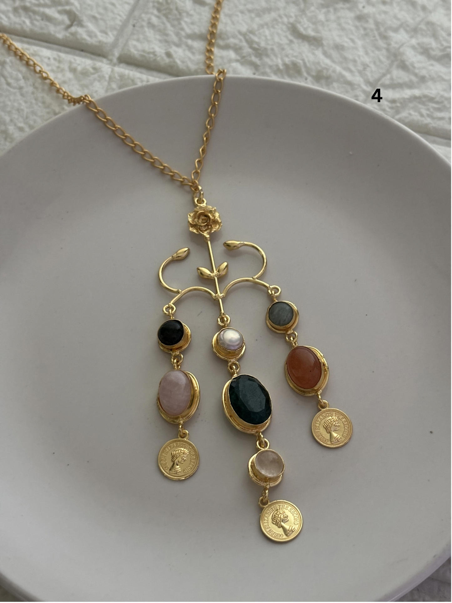 Regal Natural Stone Necklace-Brass