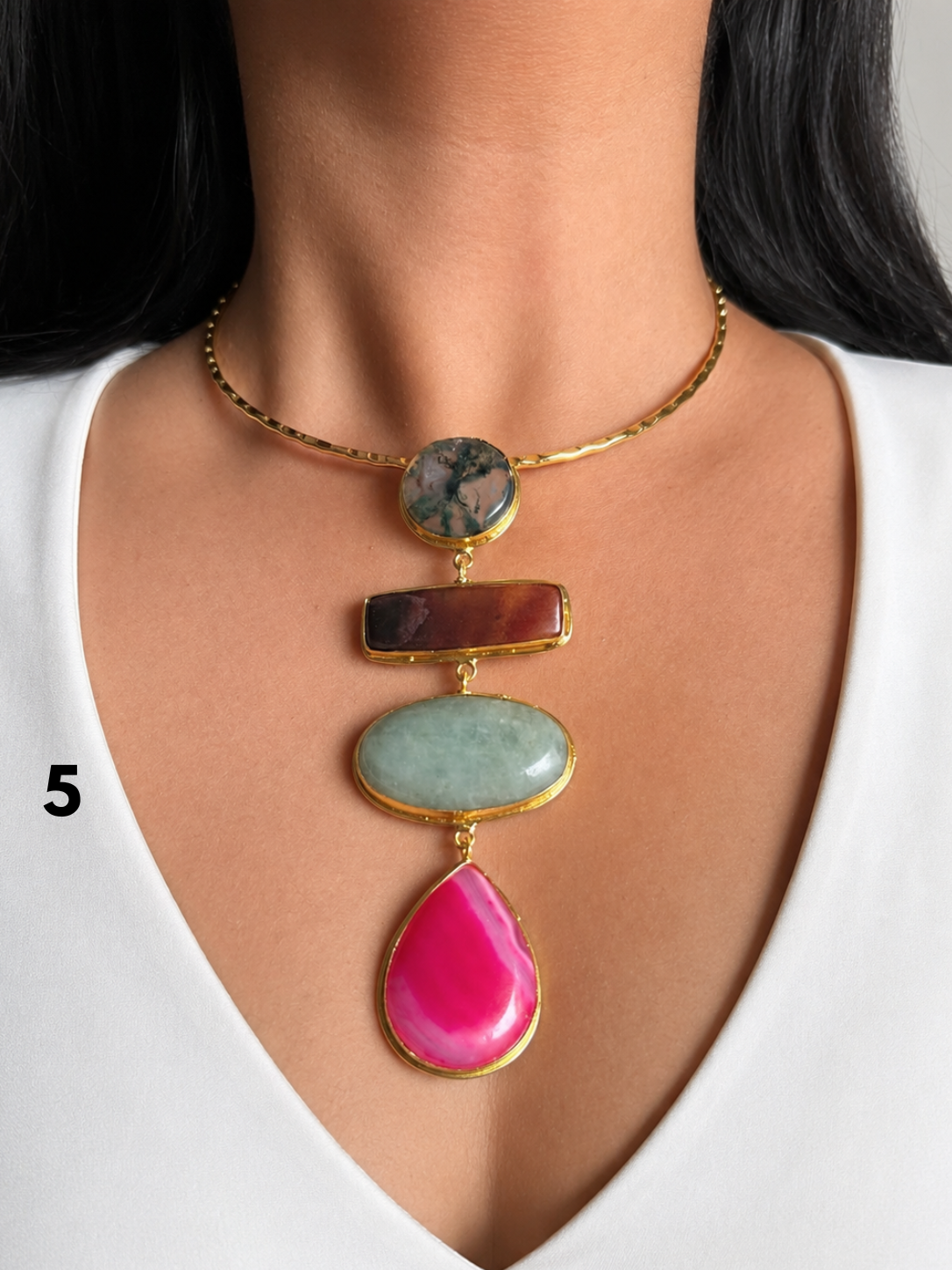 Isabelle Natural Stone Hasli Choker- Brass