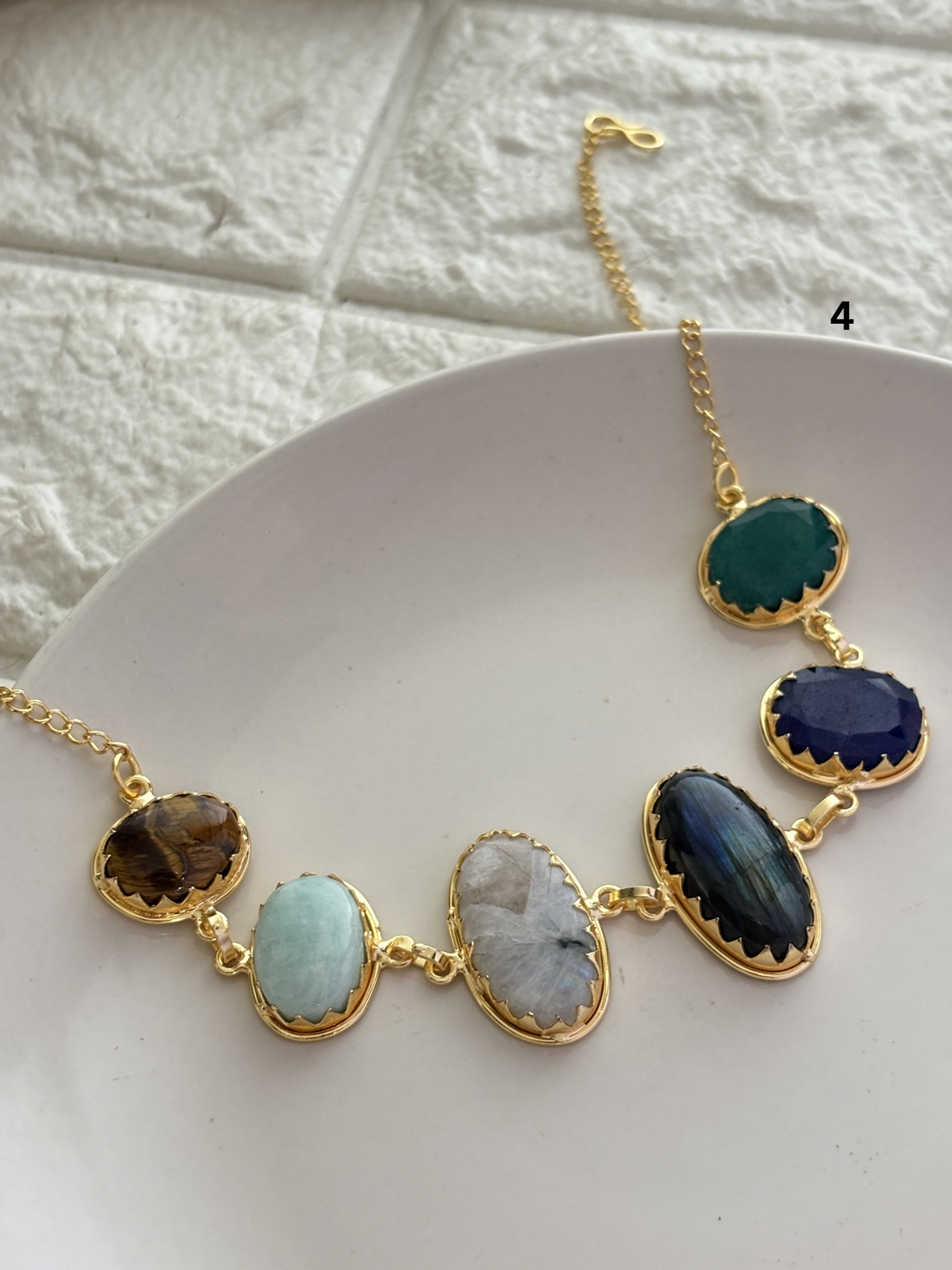 Renne Multi-color Natural stone Choker- Brass