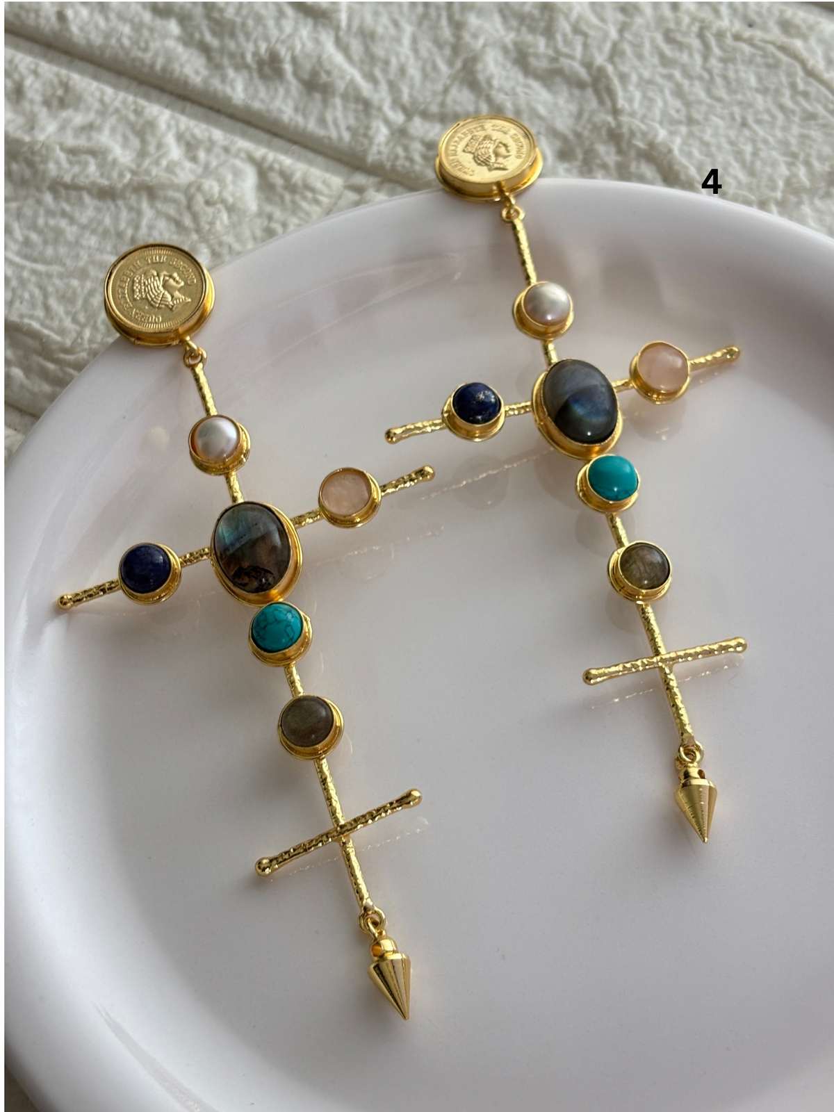 Catherine Natural Stone Earrings- Brass