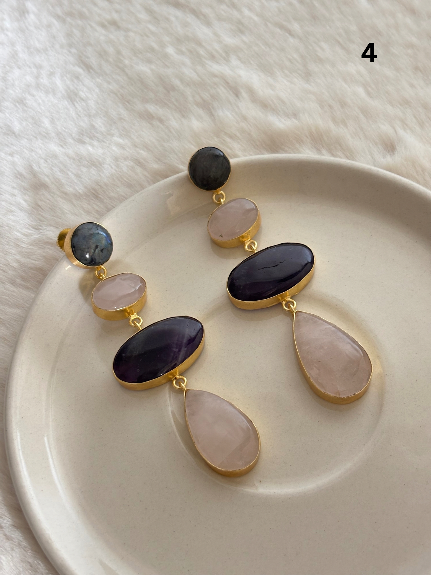 Isabelle Natural stone Danglers- Brass