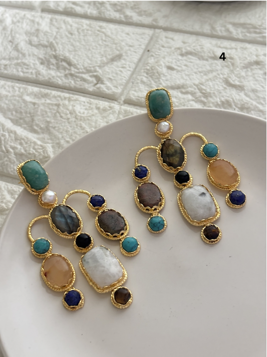 Gaze Natural Stone Danglers -Brass