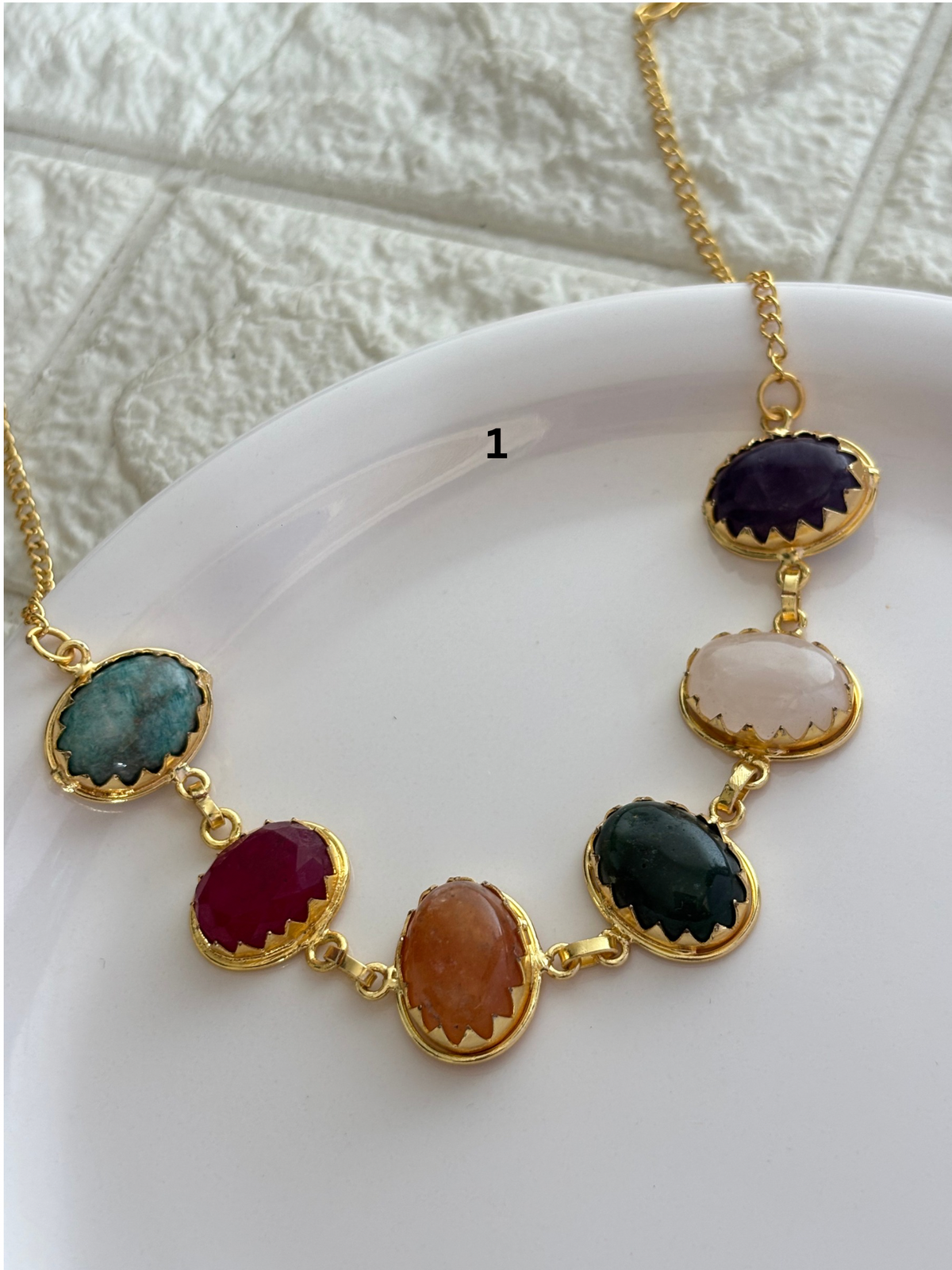 Renne Multi-color Natural stone Choker- Brass