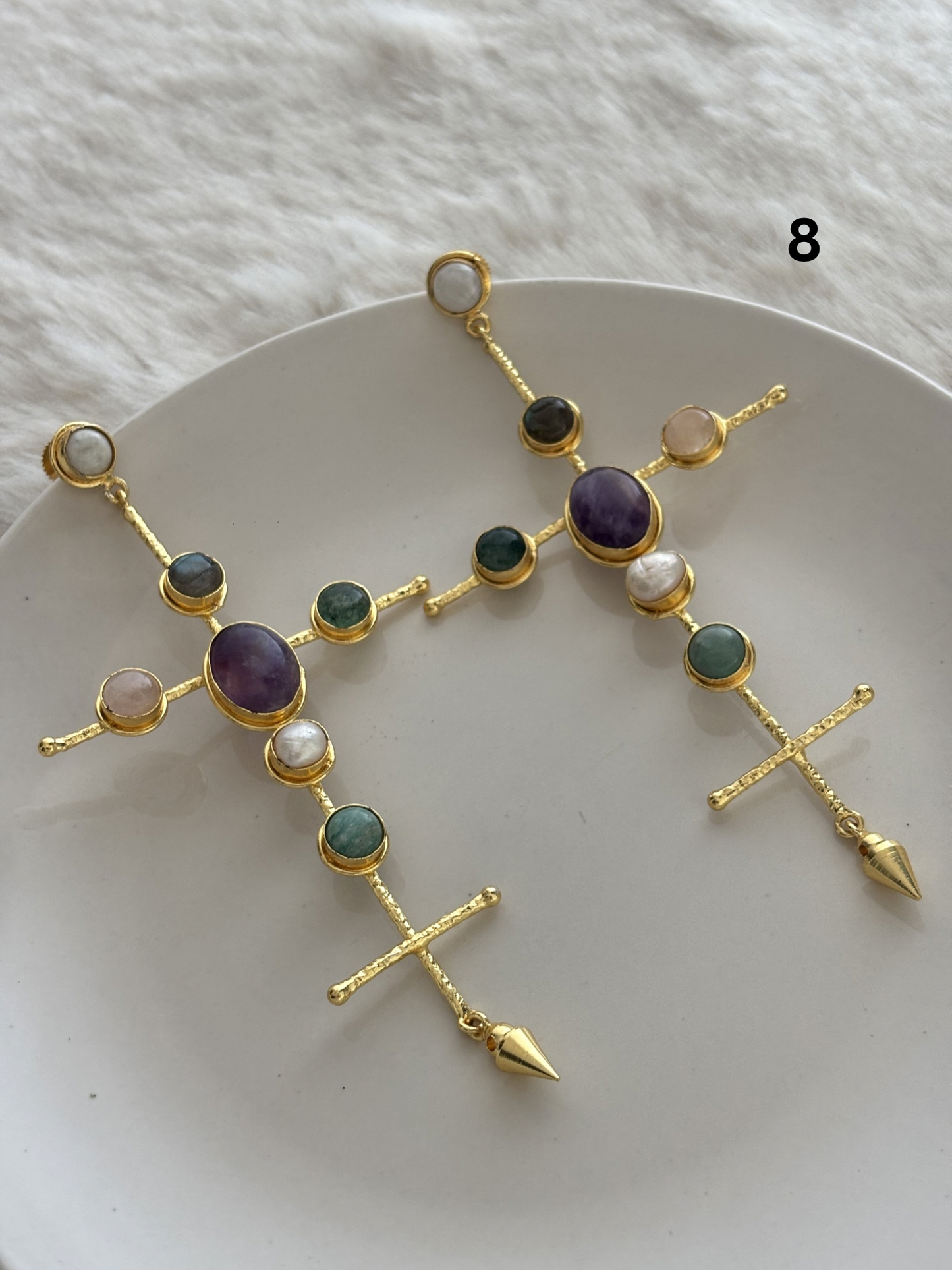 Catherine Natural Stone Earrings- Brass