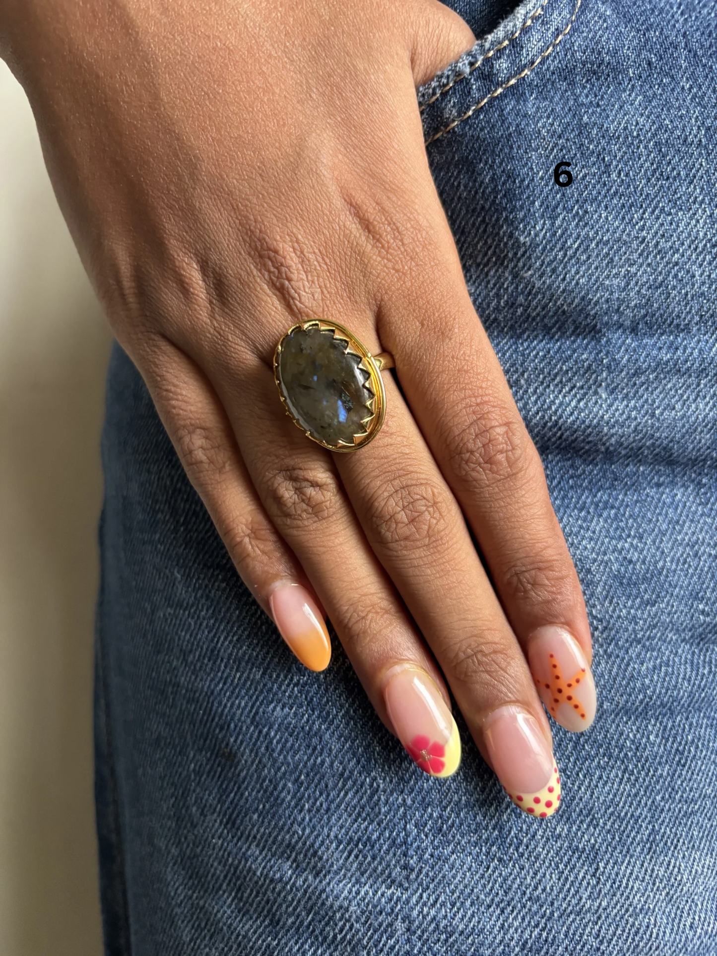 Fusion Natural Stone Adjustable Ring-Brass