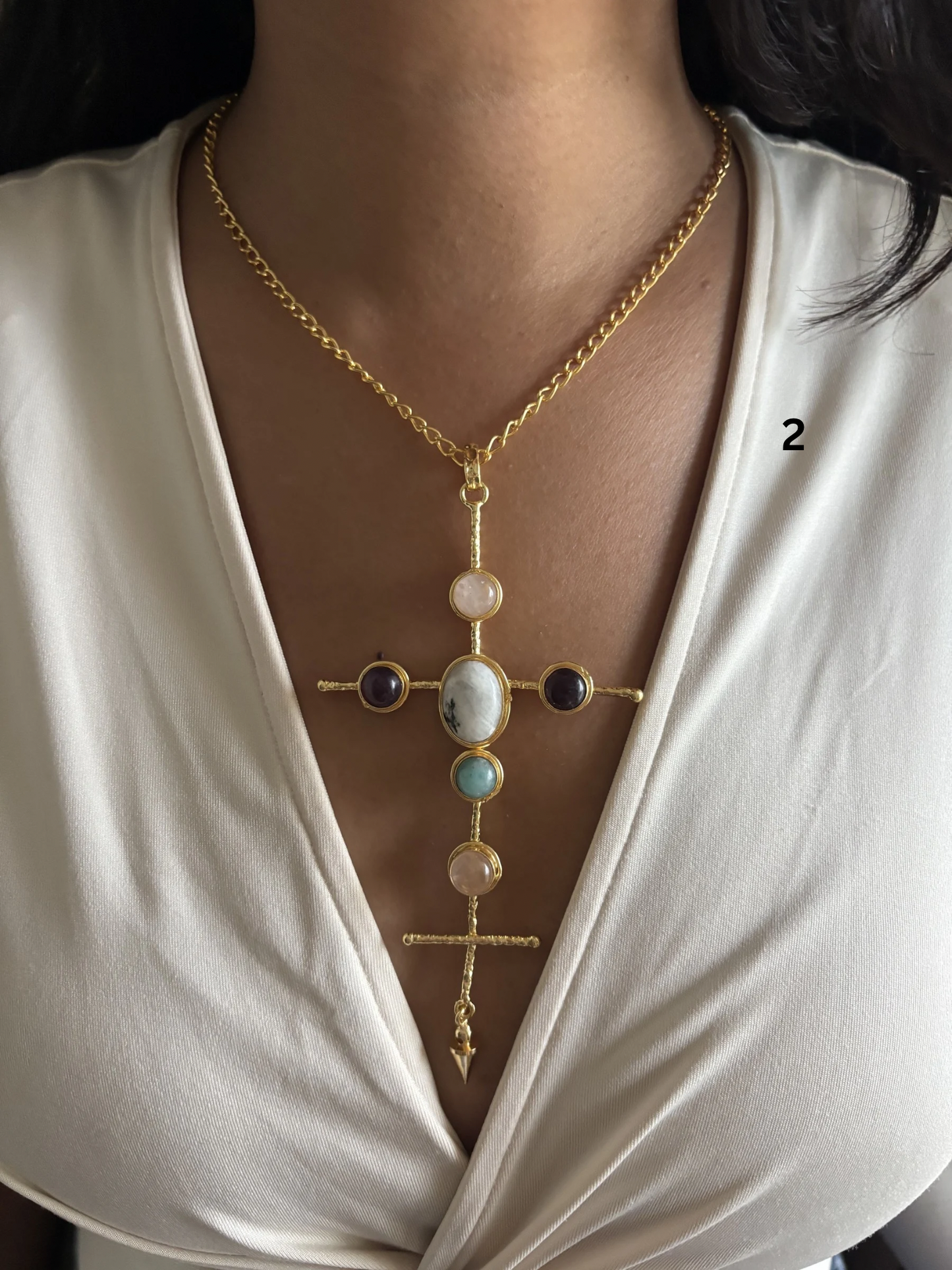 Catherine Natural stone Necklace-Brass
