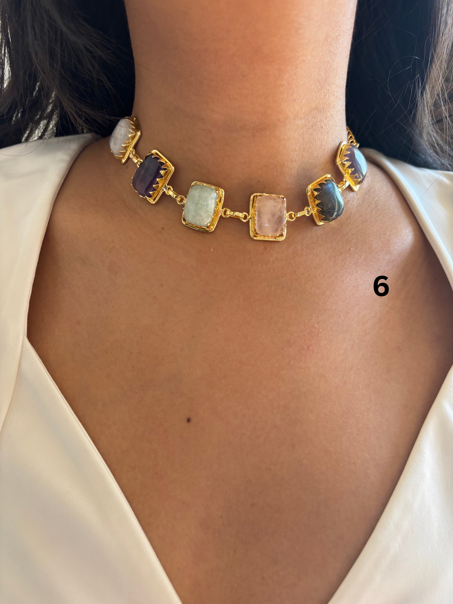 Renne Multi-color Natural stone Choker- Brass