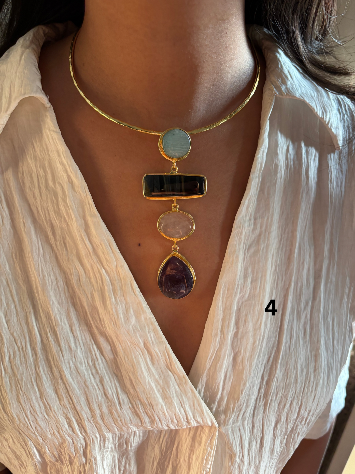 Isabelle Natural Stone Hasli Choker- Brass