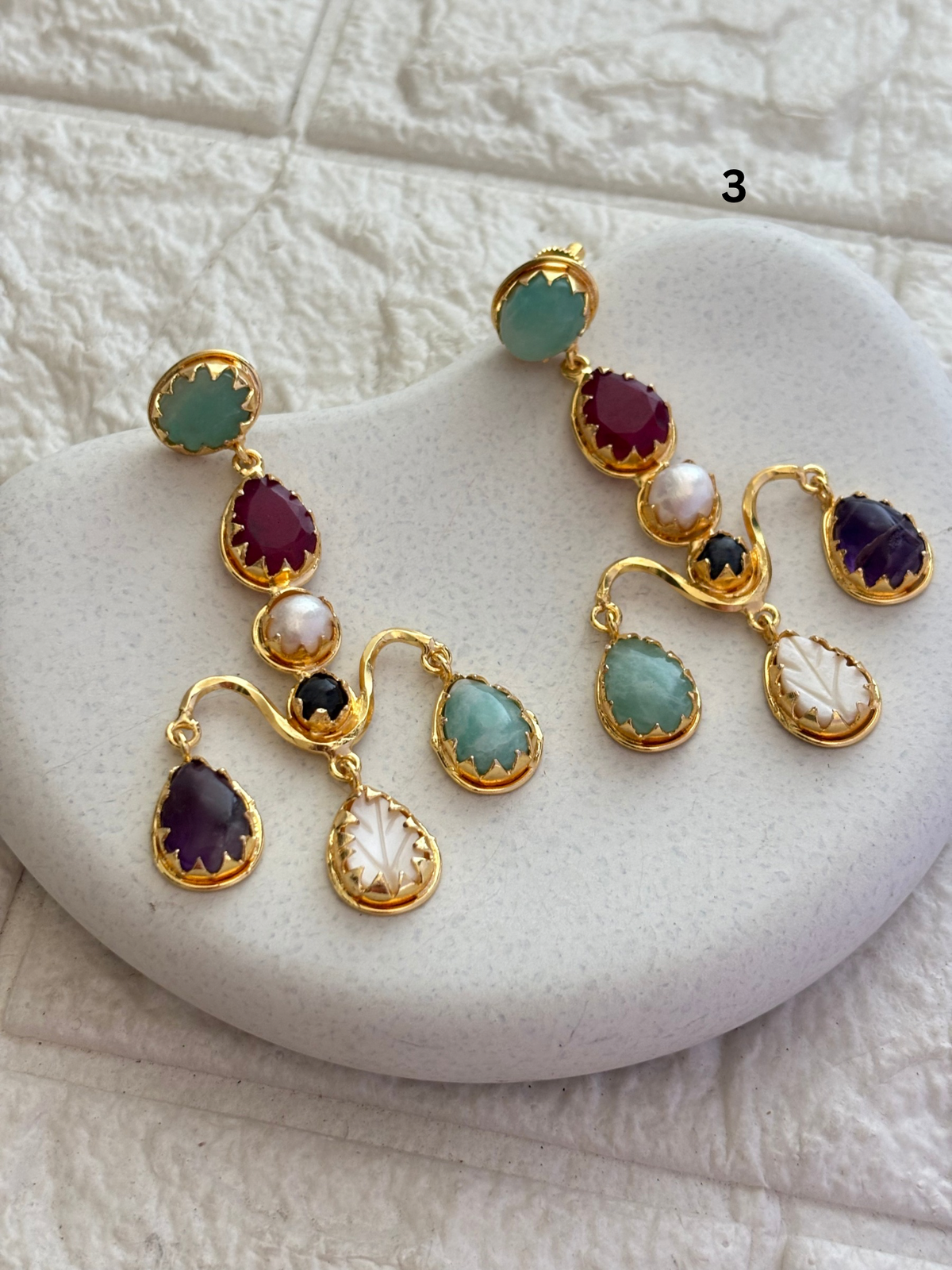 Ruby Chandelier Natural Stone Earring-Brass