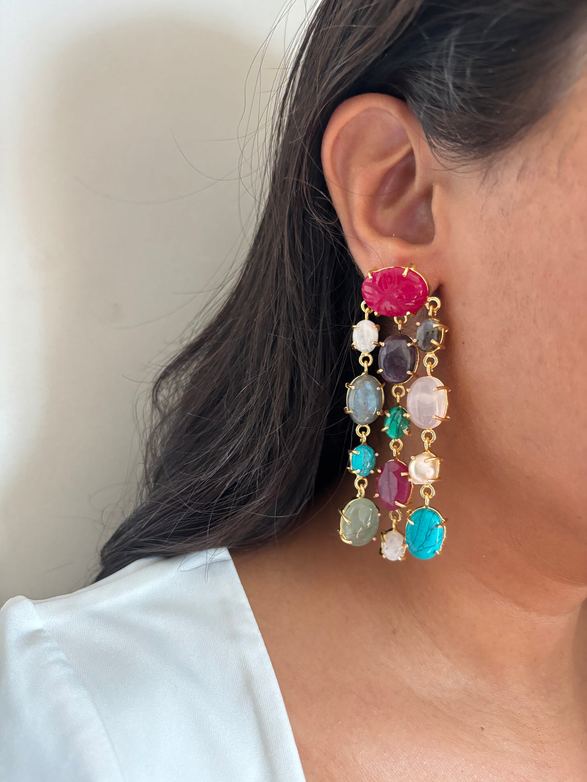 Ruby Azure Natural Stone Earring-Brass