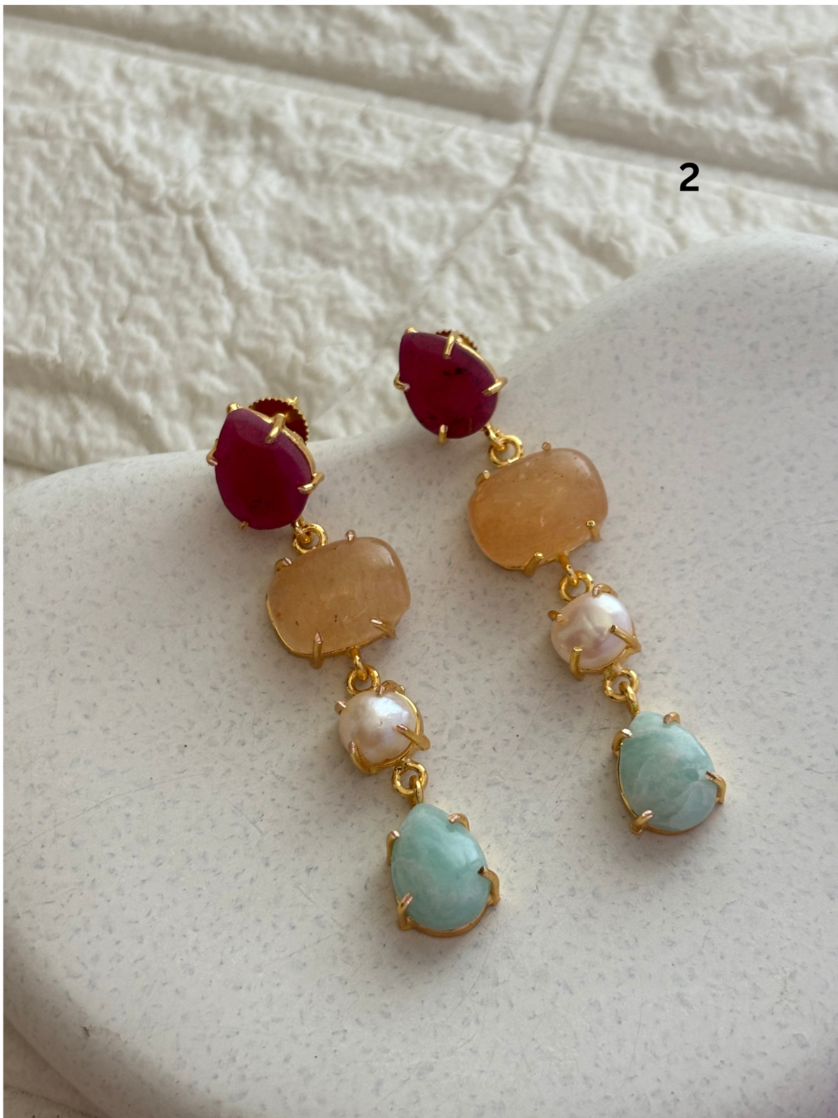 Pastel Hues Natural Stone Dangler - Brass