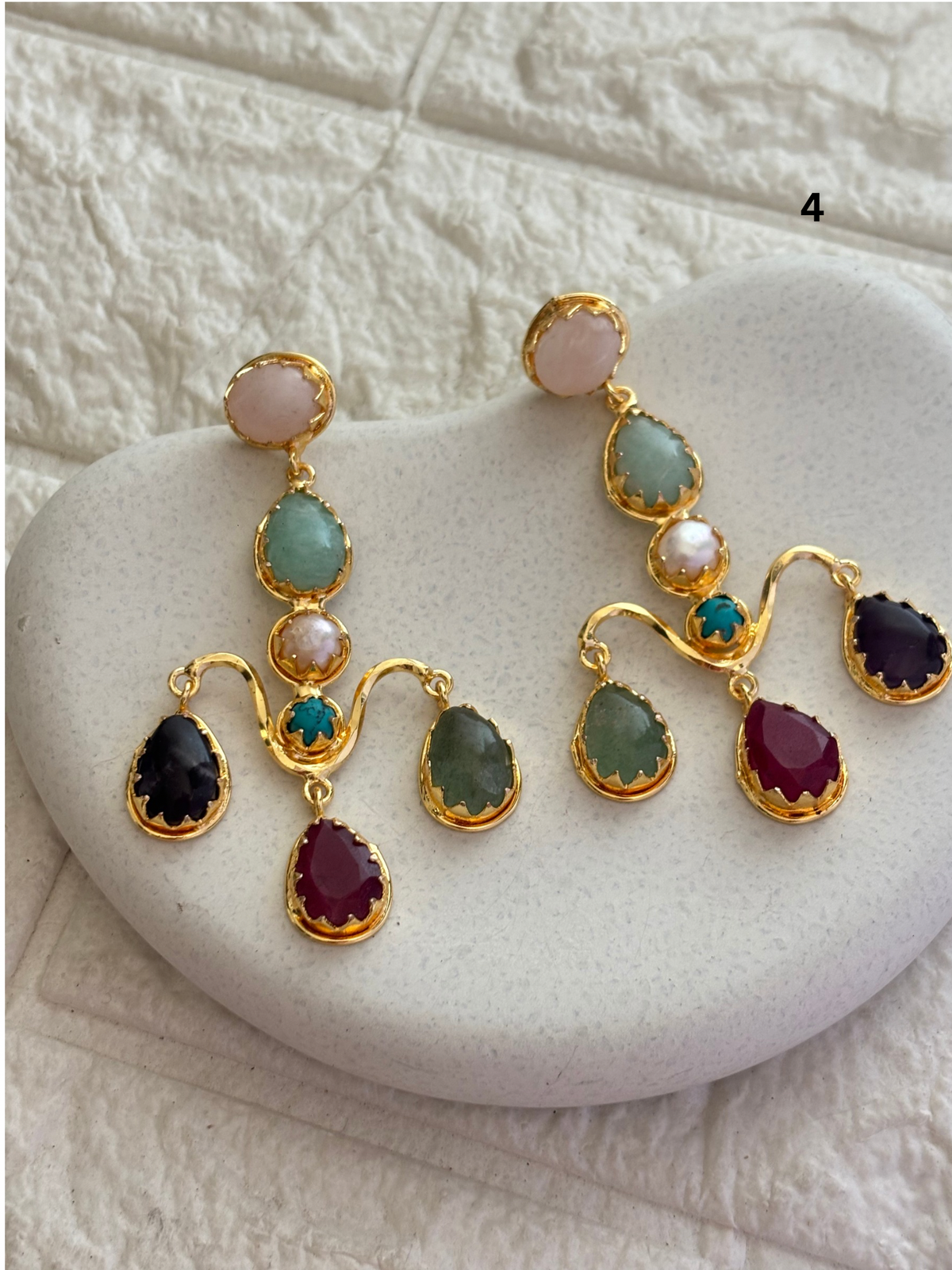 Ruby Chandelier Natural Stone Earring-Brass