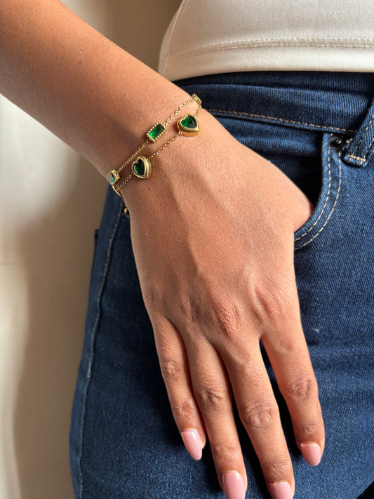 Emerald Heart Layered Bracelet