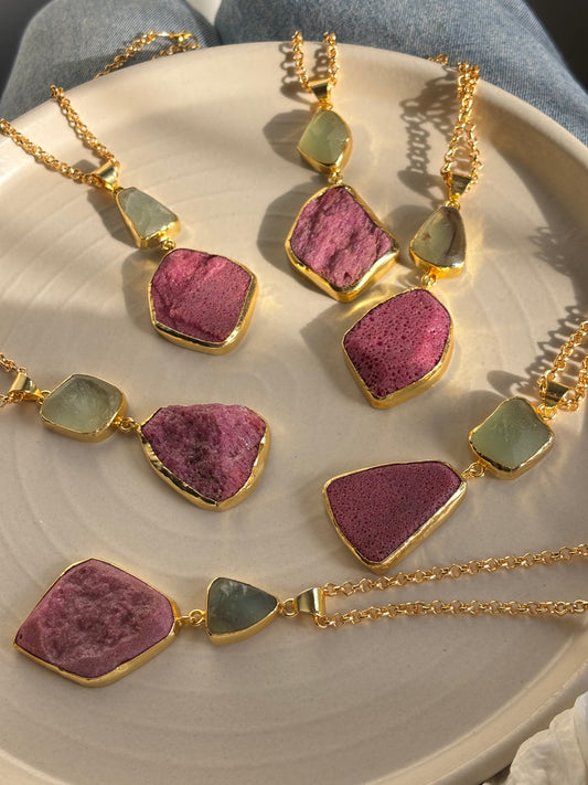 Melon Natural Stone Necklace- Brass