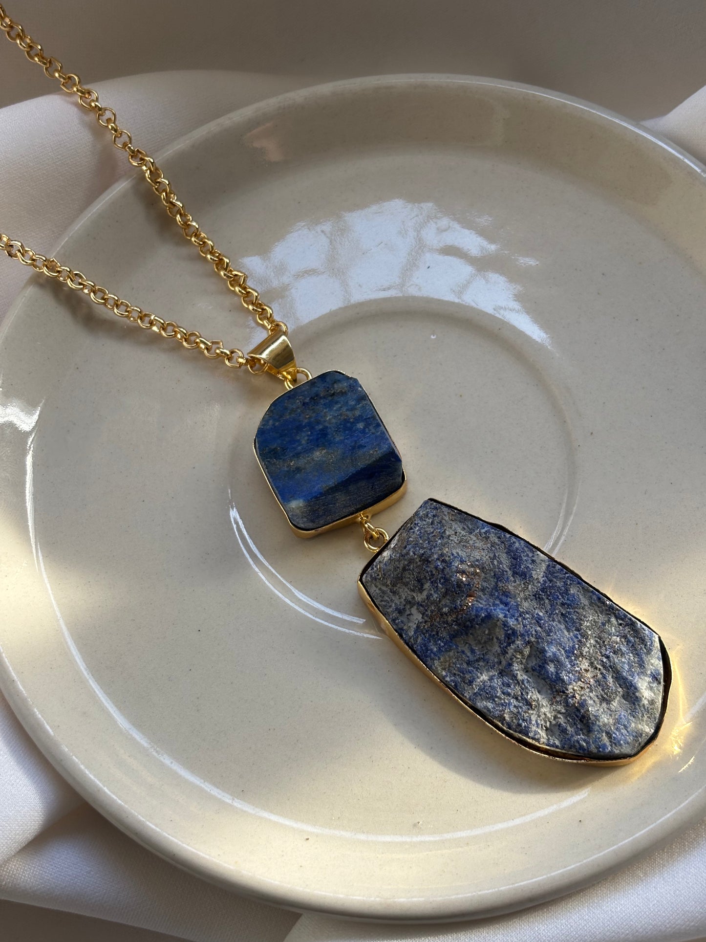 Lapis Lazuli Natural stone Necklace - Brass