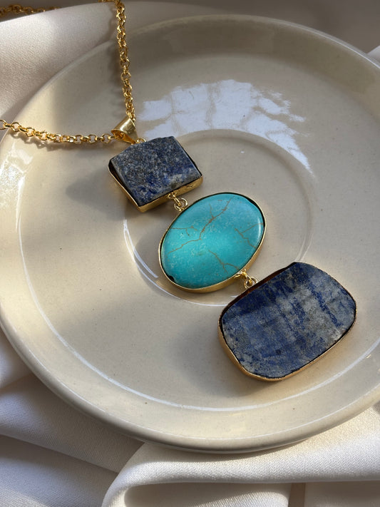Ocean Blue Natural Stone Necklace - Brass