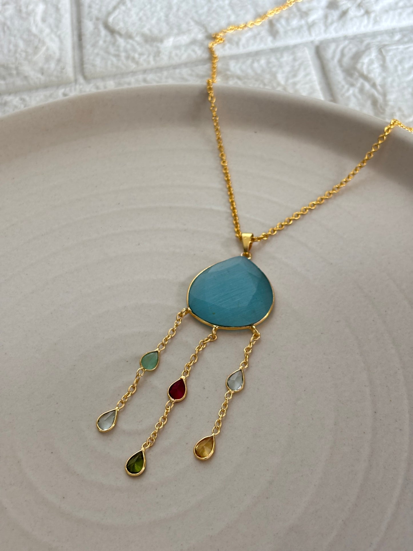 Royal Whisper Natural Stone Necklace-Brass