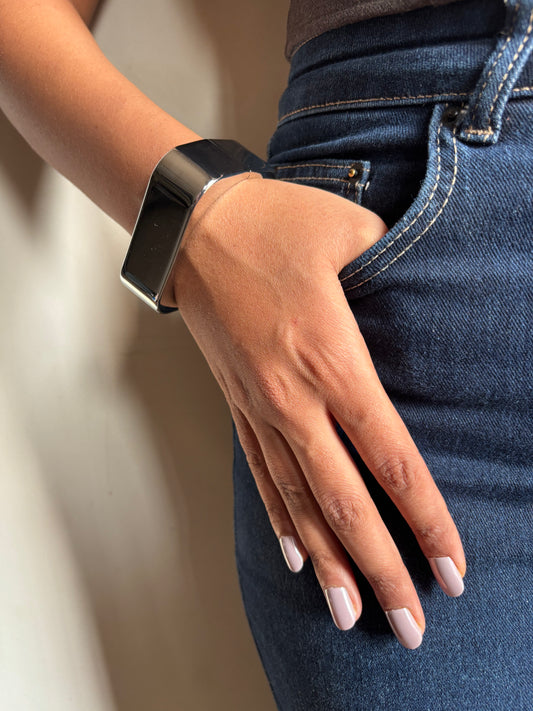 Silver Square Chunky Bracelet Brass
