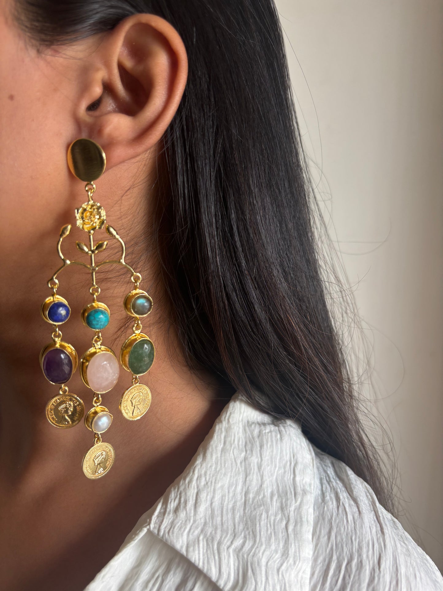 Regal Natural Stone Dangler- Brass