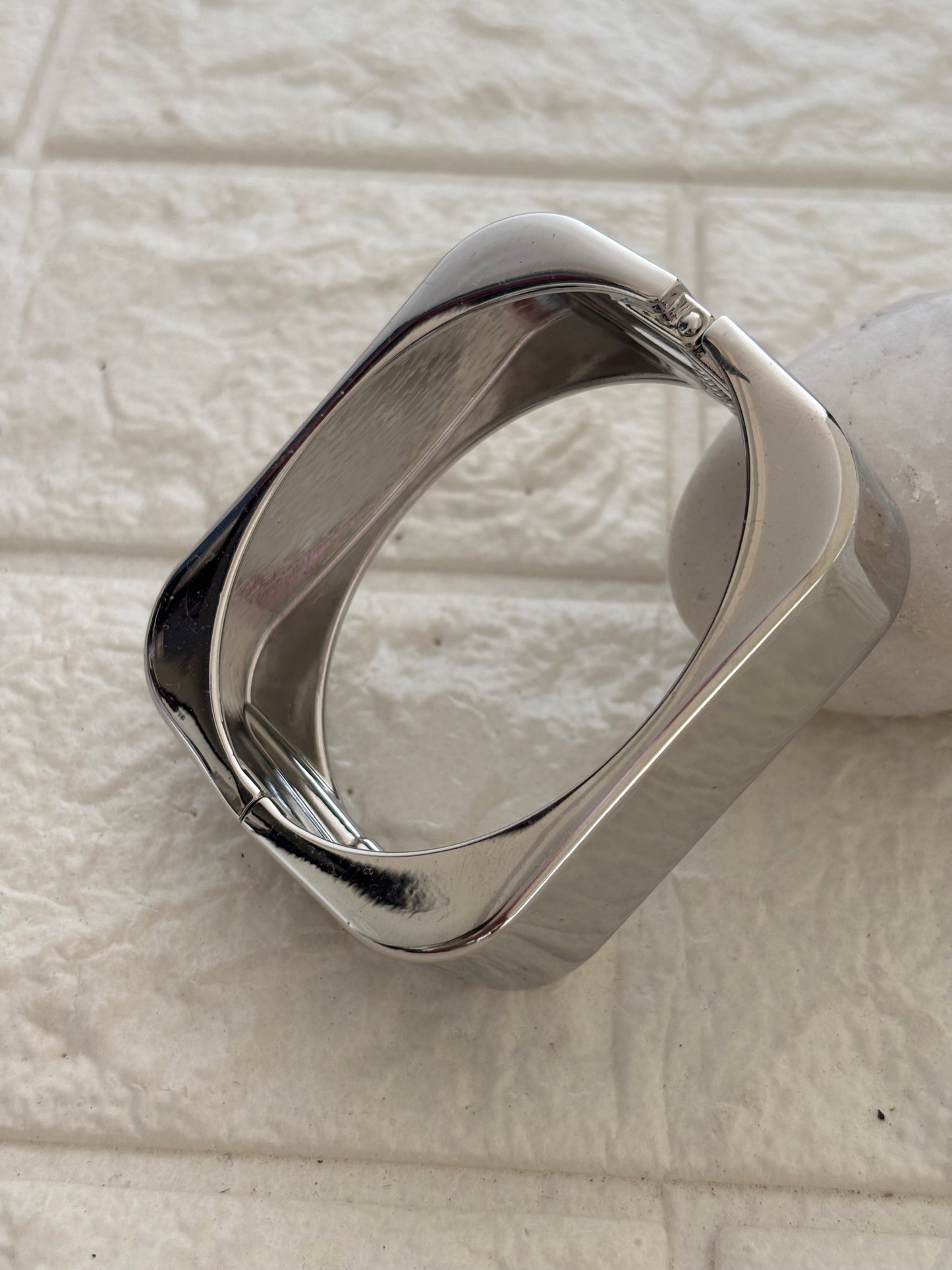 Silver Square Chunky Bracelet Brass